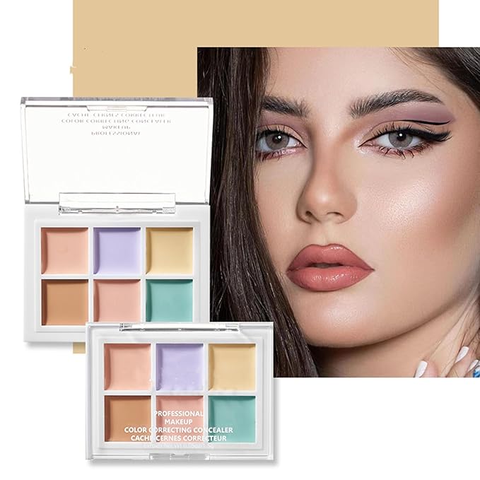 Color Correcting Concealer Palette 6 Colors Lightweight Smooth Correcting Contour Cream Makeup Palette (Color 01)-Velvo Beauty