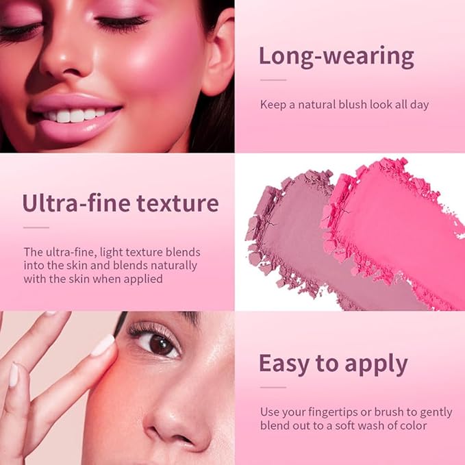 Pink Powder Blush Palette, Multi-Use Makeup Blusher Pink Face Powder for Eyes, Lips, Cheeks, Blendable Formula-Velvo Beauty