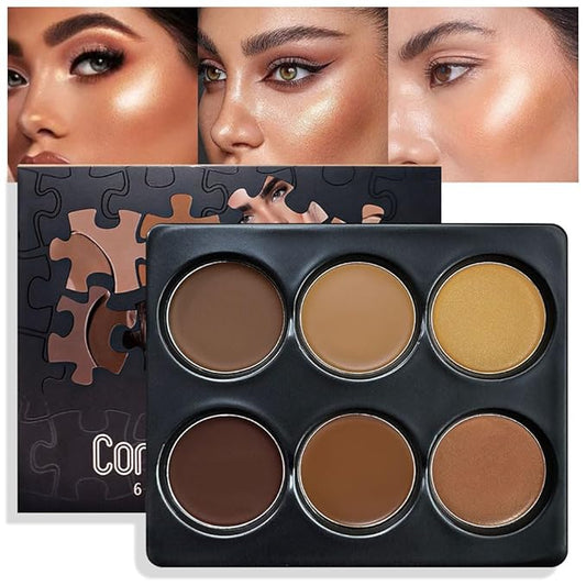 Professional Medium to DeepColor Correcting Cream Contour Concealer Highlight Palette, Dark Brown Gold Champange Full Coverage Makeup Palet for Correct Dark Circles,Scar, etc,Waterproof-6B-Velvo Beauty