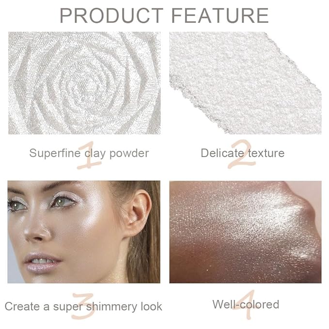 Pearl White Face Highlighter Makeup Shimmer Glitter Rose Sparkly Highlighters Makeup Powder Palette for Face Cheek Skin iluminadores iluminador (pearl white)-Velvo Beauty