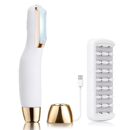 Sonic Dermaplane Razor for Women Face, Dermaplaning Tool for Face, Sonic Edge Technology, Facial Hair Removal for Women, Peach Fuzz with 8 Replaceable Blades(White)-Velvo Beauty