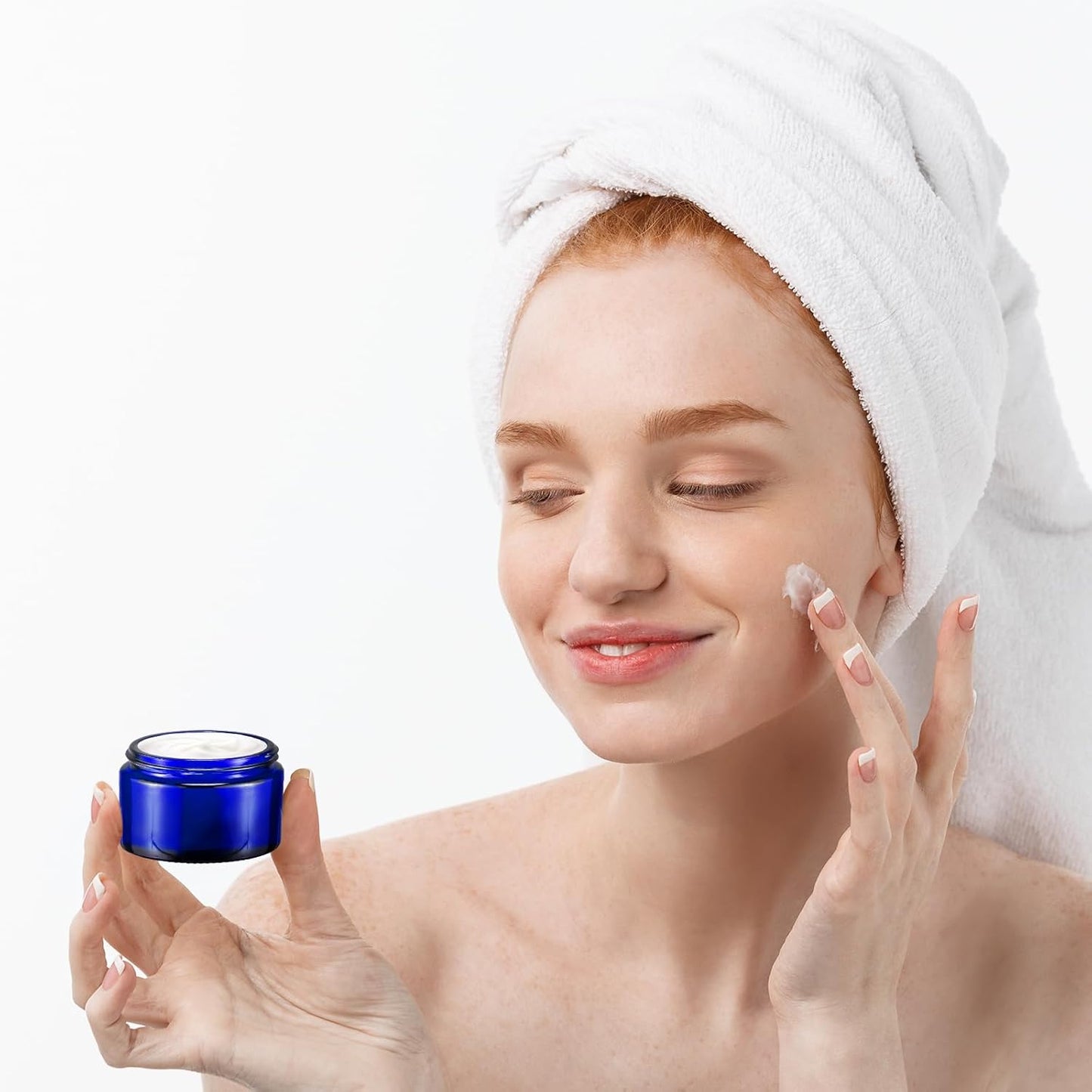 Domensi 100 Pcs 1 oz Glass Jars with Lids Bulk Round Glass Cosmetic Jars Lids 1 oz Small Travel Containers with Inner Liner for Lotions Powders Ointments Sample Cream(Cobalt Blue, Black)-Velvo Beauty