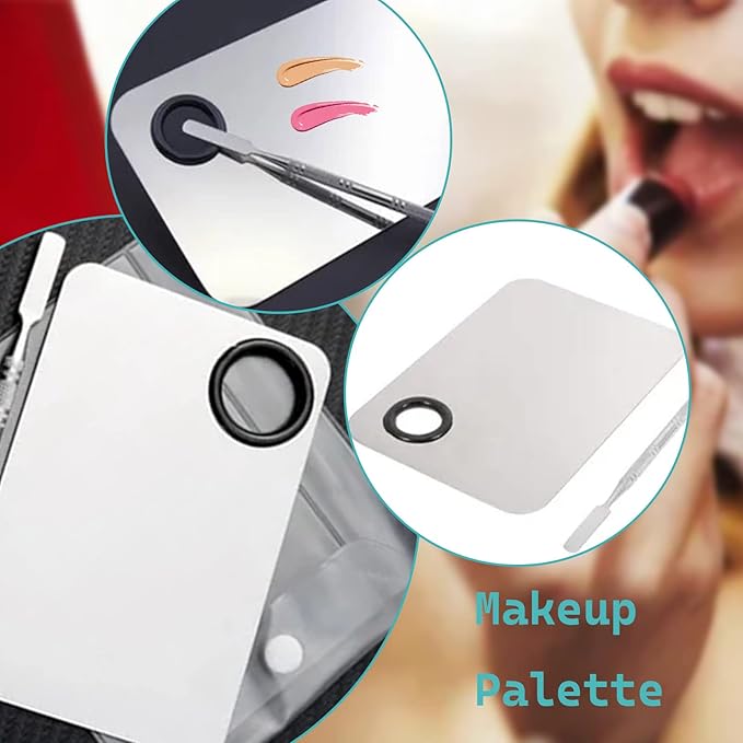 2 in 1 Makeup Mixing Palette Set with Spatula - Stainless Steel Foundation Accessories and Mixing Tools for Cosmetic, Nail Art, Lipstick-Velvo Beauty