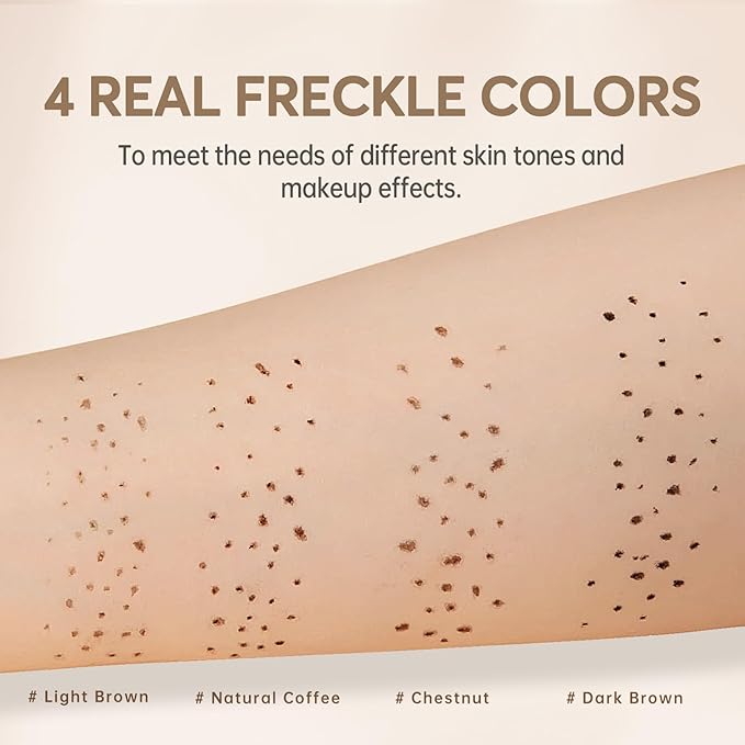 4 Colors Freckle Pen Set, Natural Lifelike Face Fake Freckle Stamp Makeup Pen Waterproof Long Lasting Quick Dry Faux Freckles Sun-kissed Makeup-Light Brown,Natural Coffee,Chestnut,Dark Brown-Velvo Beauty