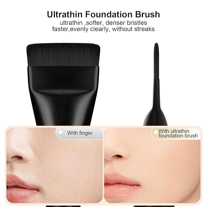 2Pcs Flat Foundation Brush,Face Mask Brush Makeup Spatula Facial Brush for Liquid Foundation Mask,Premium Face Korean Makeup Brush for Blending Cream (Black&Black)-Velvo Beauty