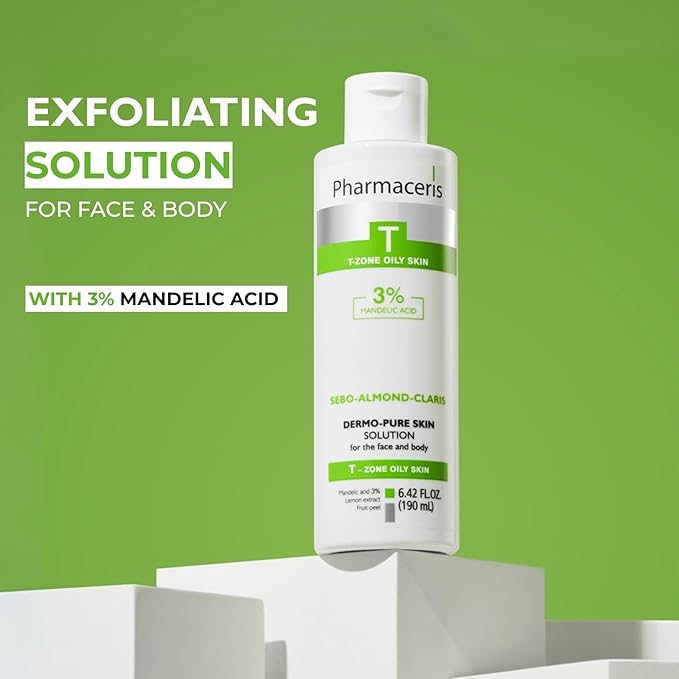 Face & Body Breakout Solution - 3% Mandelic Acid Helps Clarify Blemish & Acne Prone Skin, Face, Back & Chest Pimples Exfoliating & Clearing Treatment, SEBO-ALMOND-CLARIS, 6.42 fl oz-Velvo Beauty