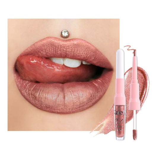Kaely 2-in-1 Bronze Gold Metallic Lipstick and Lip Liner, Shimmer Liquid Metallic Lipsticks for Women, Glitter Lip Gloss Stain Long Lasting Waterproof Smudge Proof 24 Hour, Vegan Makeup, 14-Velvo Beauty