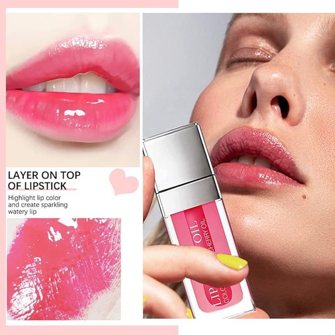 Plumping Lip Oil, Long Lasting Hydrating Gloss Tinted Balm Non-sticky Revitalizing, Tinting Care Oil for Dry (CHERRY)-Velvo Beauty