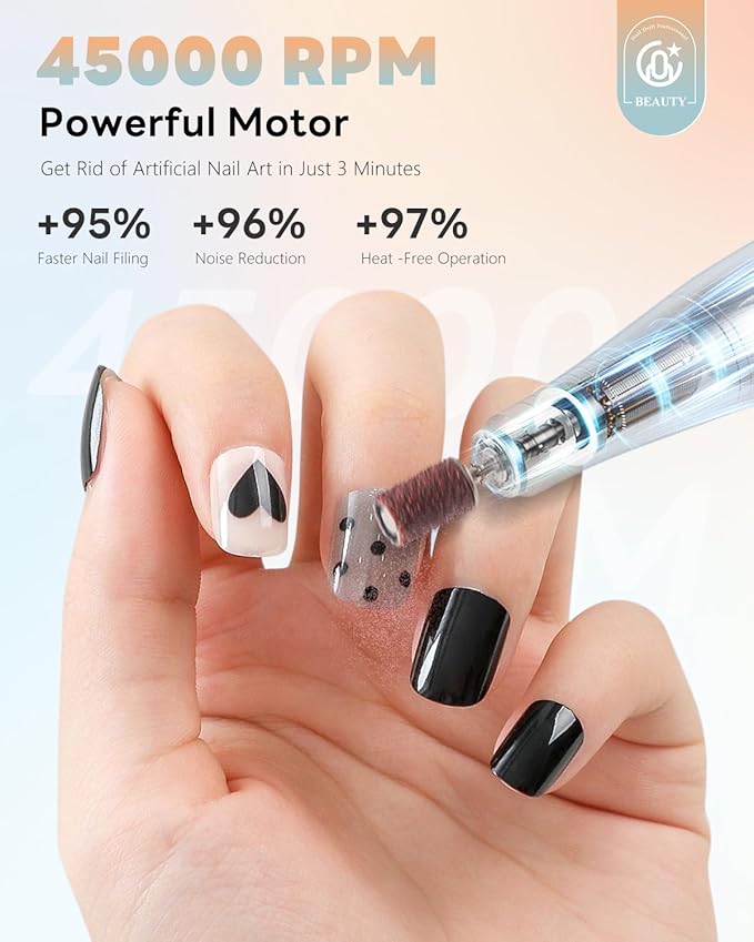 CozyZen Cordless Nail Drill Professional: 45000 RPM Rechargeable Electric Nail File Kit, Portable & Low Noise for Acrylic, Gel Nails, Manicure & Pedicure - Salon & Home Use-Velvo Beauty