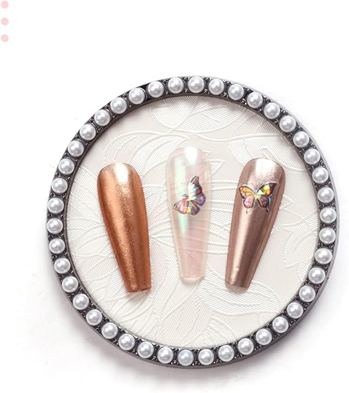 1 Pc Resin Nail Art Palette Nail Art Display Holder Round Inlay Rhinestone Makeup Palette Nail Painting Palette Gel Polish Colors Mixing Pallet (White)-Velvo Beauty
