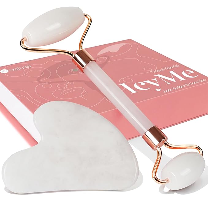 BAIMEI Jade Roller & Gua Sha Set Face Roller and Gua Sha Facial Tools for Skin Care Routine and Puffiness, Self Care Gift for Men Women - White-Velvo Beauty