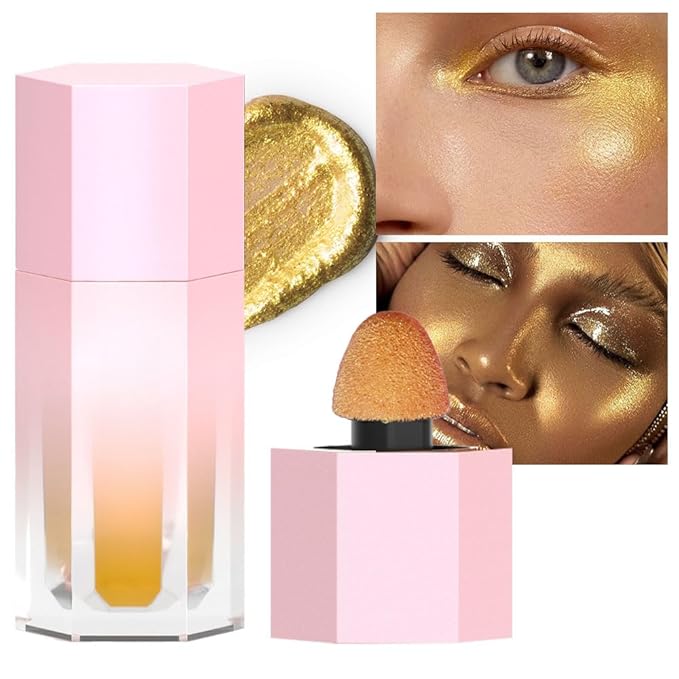 evpct Gold Highlighter Makeup Liquid, Gold Glitter Iridescent Face Festival Highlighter Makeup Waterproof Long Lasting Halographic Shimmer Shimmery Body Highlighter Makeup Palette Stick Illuminators-Velvo Beauty