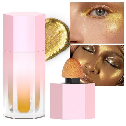 evpct Gold Highlighter Makeup Liquid, Gold Glitter Iridescent Face Festival Highlighter Makeup Waterproof Long Lasting Halographic Shimmer Shimmery Body Highlighter Makeup Palette Stick Illuminators-Velvo Beauty