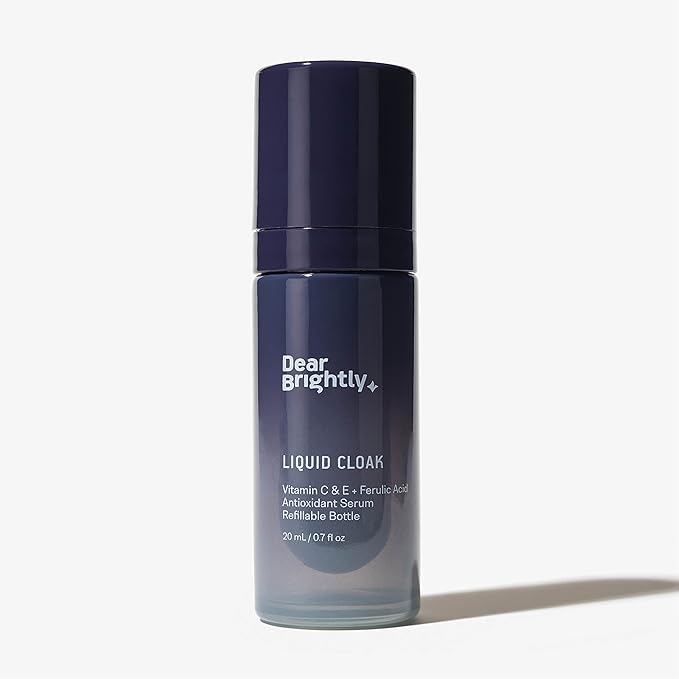 Vitamin C Serum with Ferulic Acid and Vitamin E for Glowing Radiant Skin by Dear Brightly, Liquid Cloak Facial Serum for Sensitive Skin, Refillable Glass Bottle, 0.7 fl oz-Velvo Beauty