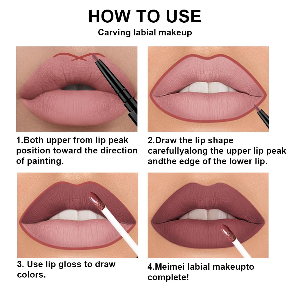 evpct 3Pcs Dark Red Nuetral Mauve Red Brown Matte Lip Liner Liquid Lipstick Stain Makeup Set for Women, Lip Liner Stain Long Lasting Waterproof Smudge Proof, Cruelty Free Lip Makeup 24 hours originale-Velvo Beauty