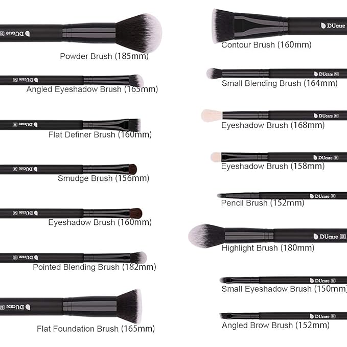 DUcare Makeup Brushes 15Pcs Premium Synthetic Kabuki Makeup Brush Set, Professional Foundation Concealers Powder Blush Blending Face Eye Shadows Black Brush Sets-Velvo Beauty