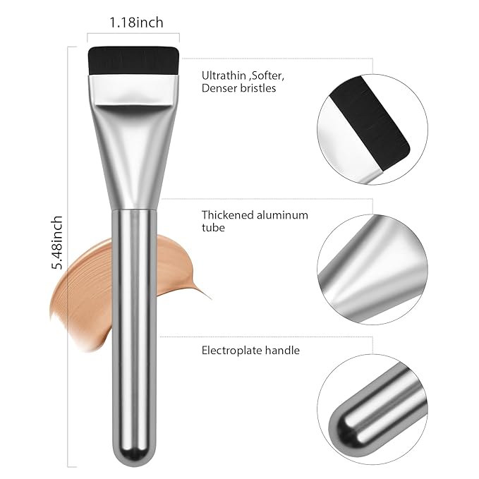 Flat Foundation Brush,Korean Makeup Brush Spatula Facial Brush for Liquid Foundation,Premium Face Makeup Brush for Blending Cream (Silver)-Velvo Beauty