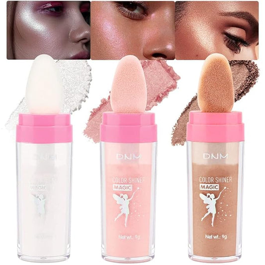 evpct 3Pcs Glitter Highlighter Powder Stick Make up Puff Fairy Stick Peal White Pink Bronze Shimmer Glitter Face Eye Body Liquid Highlighter makeup illuminators de maquillaje Glow Makeup Shimmer Stick-Velvo Beauty