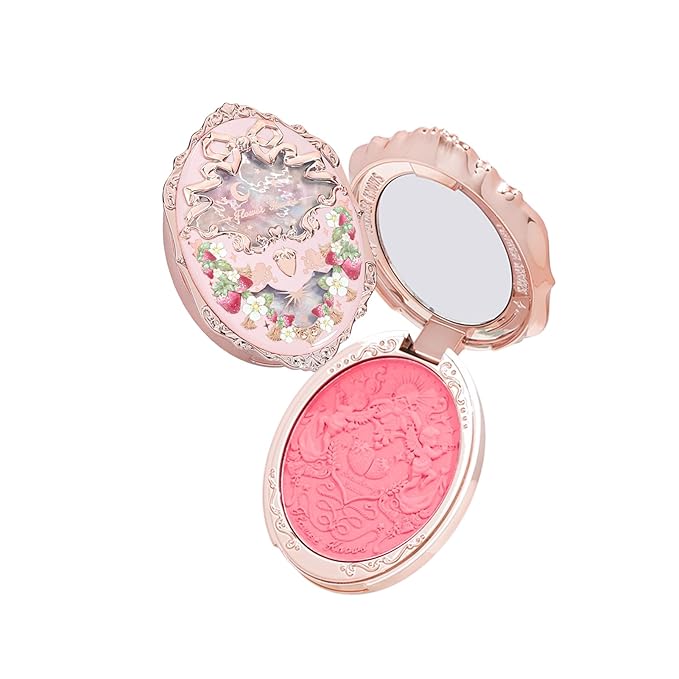 Flower Knows Strawberry Rococo Embossed Blush;Pink Matte Finish;Buildable & Blendable Powder Blush for cheeks,Natural Flush for All Skin Tones(G01 Romantic Blossom,4.6g)-Velvo Beauty