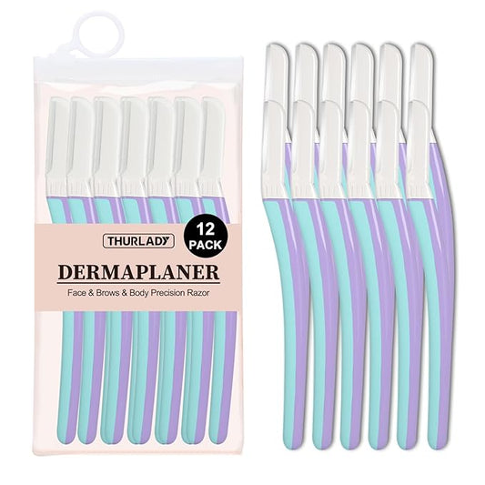 Face Razors for Women, Dermaplane Razor for Women Face, Eyebrow Razor, Dermaplaning Tool, Skin Safe Microblades, Peach Fuzz Remover, Skin Care Tool, Travel Essentials, (12ct, Wisteria)-Velvo Beauty
