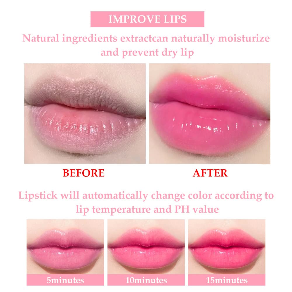 evpct 3Pcs Clear Color Changing PH Tinted Lip Gloss Sets for Women, Pink Mood Lip Oil Gloss Balm Tint Stain Glaze Pack Hydrating 0.34 fl.oz *3-Velvo Beauty