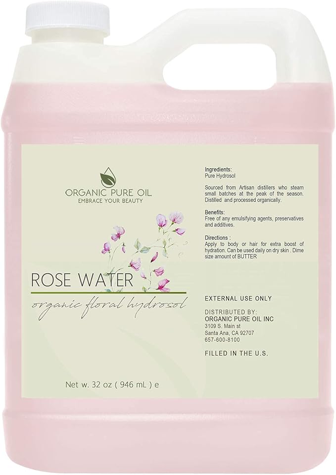 32 oz Rose Hydrosol Water – 100% Pure Rosewater Spray Mist Bulk – Hydrating Face Toner Rose Water for Skin and Hair Linen Spray for Sheets Room Freshener Body Spray Refill by Organic Pure Oil-Velvo Beauty