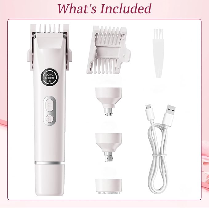 Bikini Trimmer for Women, 4 in 1 Wet/Dry Electric Razors for Women - Dual Head, Painless Rechargeable Portable Womens Razors for Shaving Set for Face, Nose, Eyebrows, Armpits, Bikini Area (White)-Velvo Beauty