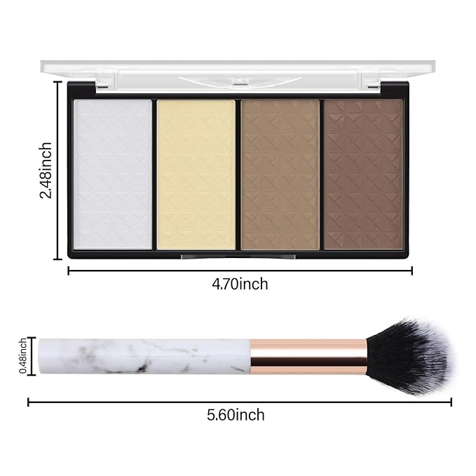 Contour Highlighter Blush Powder Makeup Palette, 4 Colors Matte Face Contour Shading with Professional Makeup Brush-Velvo Beauty