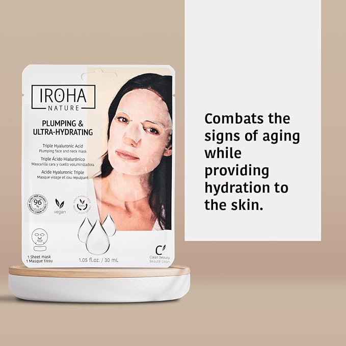 IROHA NATURE Replumping & Anti-Aging Tissue Face Mask (Pack of 5) | With Triple Hyaluronic Acid | Deep Hydration & Anti-Aging Effect | For Softer Skin | 100% Vegan-Velvo Beauty