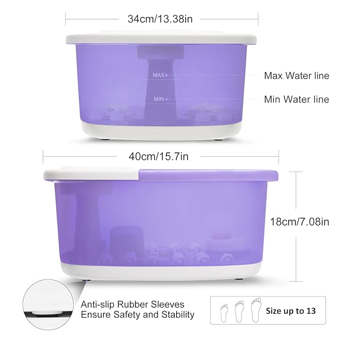 Foot Spa Bath Massager with Heat Bubbles and Vibration Massage and Jets, 16 OZ Calming Lavender Foot Soak Epsom Salt, MoodRelish Foot Soaker With Red Light, 22 Massage Rollers, Adjustable Temp -Purple-Velvo Beauty