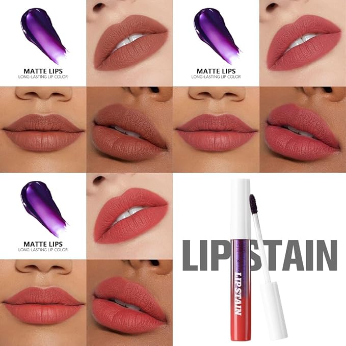 evpct 3Pcs Peel Off Lip Stain Tints, Nude Brown Orange Red Matte Liquid Lipstick Lip Stain Long Lasting Waterproof for Women, Non-sticky Lipstick Peel Off High Pigment No Faded Smudge-proof Lip Stains-Velvo Beauty