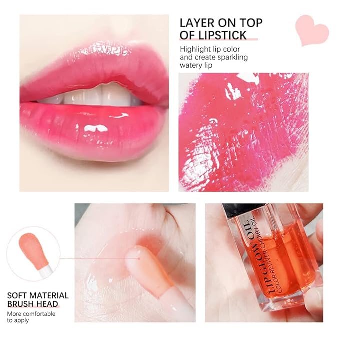 Plumping Lip Oil - Hydrating Lip Oil Plumping Lip Gloss, Crystal Jelly Moisturizing Lip Oil/Polished Lip Oil Lines/Tint Moisturizing Transparent Lip Balm Care Stick (Raspberry)-Velvo Beauty