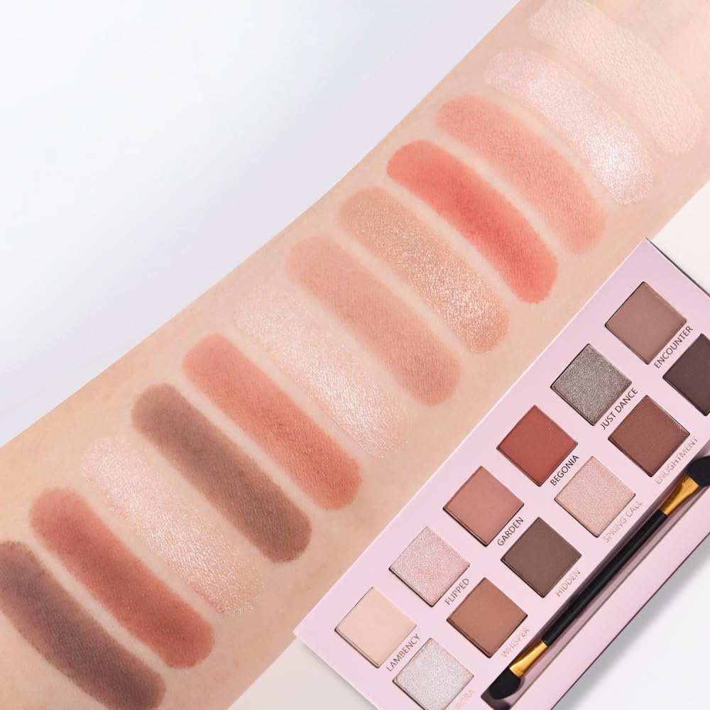 12Colors Eye Shadow Palette With Mirror and Brush,Nude Pink Brown Neutral Natural Eyeshadow Palette,Long Lasting Waterproof Travel Size Makeup Pallete-Velvo Beauty