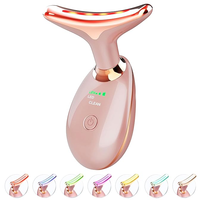 Light Based Face-Neck-Massager - 7 Color Portable Facial Massager for Skin Care, Rose Gold-Velvo Beauty