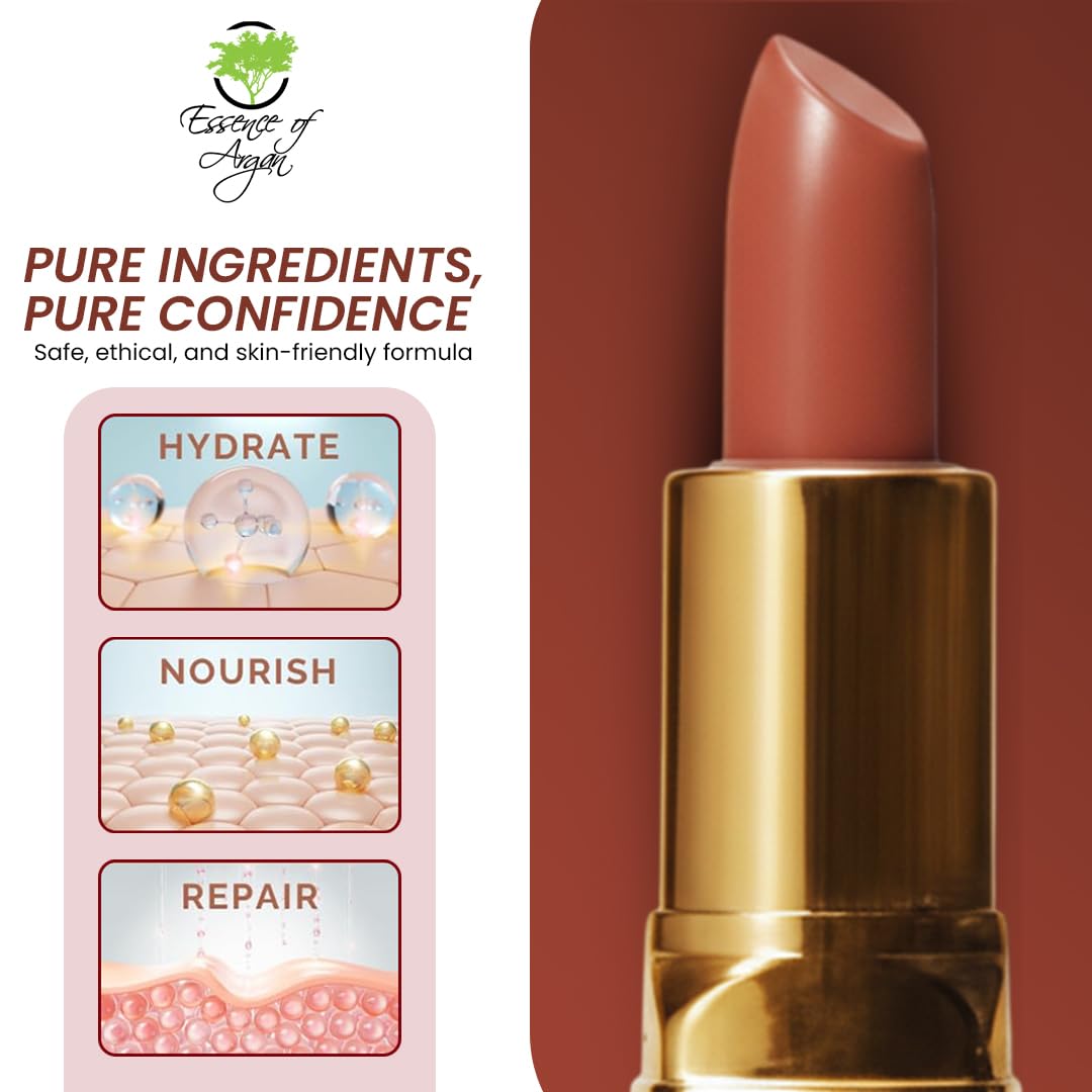 Essence Of Argan Tea Berry Lipstick for Cracked & Dry Lips - 100% Organic Argan & Jojoba Oil, Shea Butter & Aloe Vera - Hydrating Long Lasting Lipstick for Women-Velvo Beauty