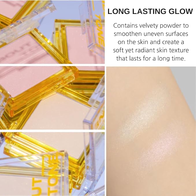 Light On Me Highlighter 2 Color - Makeup Highlighting Powder Palette, Natural Satin Glow, Lightweight Velvety Powder, Clear Sheer Pearls, Shiny Illuminator, 0.26oz (02 CANDY LIGHT)-Velvo Beauty