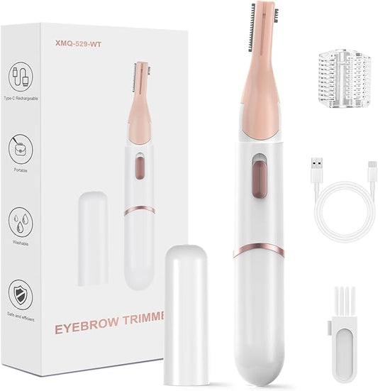 Eyebrow Trimmer, Women's Facial Hair Remover & Eyebrow Trimmer with Pivoting Head - Rechargeable Double-Sided Eyebrow Razor with Comb, Portable Eyebrow Razor Electric, Easy Cleaning (White)-Velvo Beauty