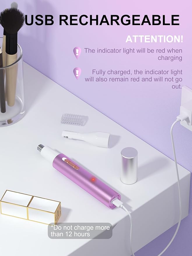2025 Rechargeable Nose & Ear Hair Trimmer, Dual-Edge Blade Electric Clipper for Women Men, Facial & Eyebrow Hair Removal Tool, Powerful Motor, Painless, Easy to Clean, IPX7 Waterproof (Pink)-Velvo Beauty