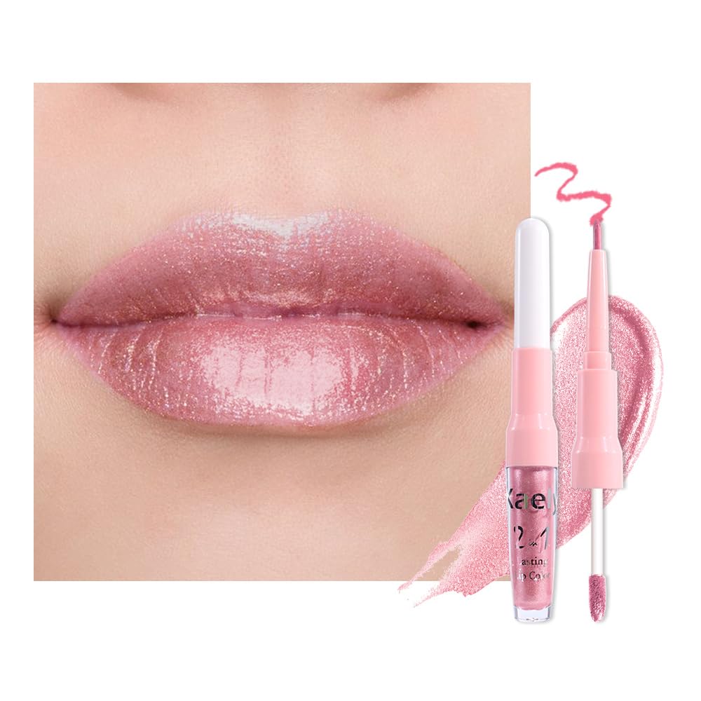 Kaely 2-in-1 Nude Pink Metallic Lipstick and Lip Liner, Shimmer Liquid Metallic Lipsticks for Women, Glitter Lip Gloss Stain Long Lasting Waterproof Smudge Proof 24 Hour, Vegan Makeup, 19-Velvo Beauty