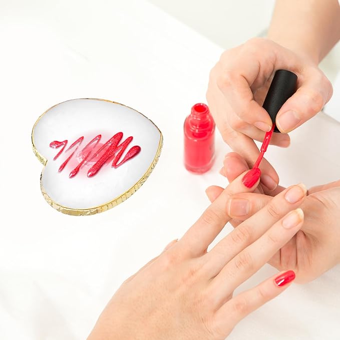 Resin Nail Art Palette, Polish Color Mixing Plate Gold Edge Nail Holder Nail Mixing Palette Mixing Tools Display Board Heart Shaped Color Makeup Foundation Cosmetic Mixing Tools (White)-Velvo Beauty