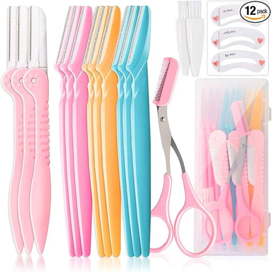 12 Pcs Eyebrow Razor, Face Razors for Women, Exfoliating Trimmers, Eyebrow Grooming Shaper for Women, Peach Fuzz, Hair Removal, Facial Razors Dermaplane Glow Razor-Velvo Beauty