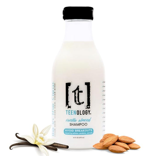 Teenology Shampoo for Teens, For Clear Skin and Healthy Hair, Natural Botanical Extracts, 16 oz. (Vanilla Almond)-Velvo Beauty