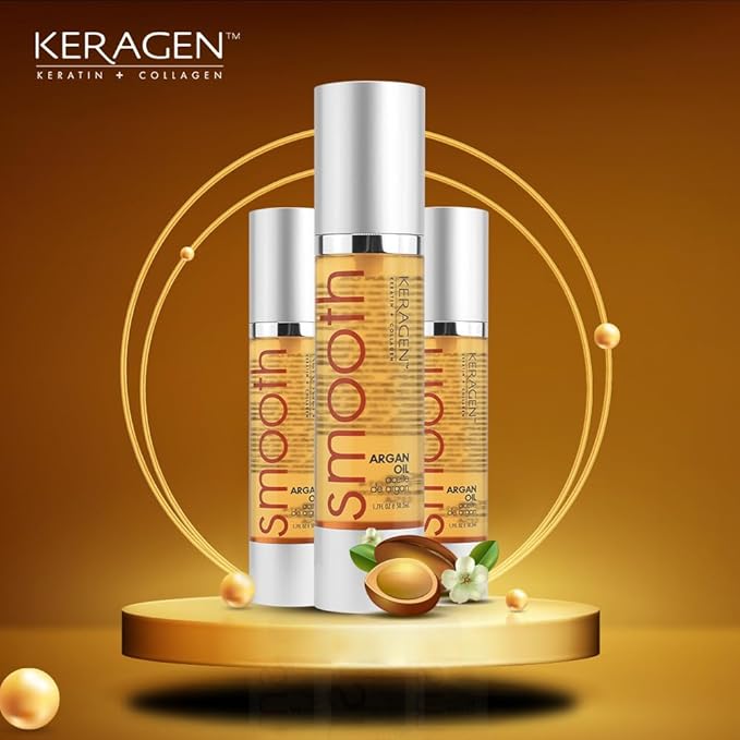 KERAGEN - Nourishing Hair Serum for Dry Damaged Hair - Argan Oil for Hair Treatment - Brilliant Shine, Heat Protection with Paraben, Phthalate and Sulfate Free Formula (1.7 Oz)-Velvo Beauty