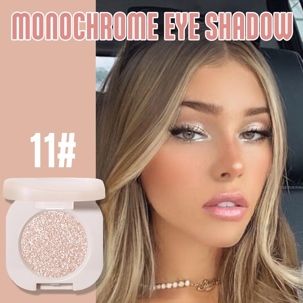 Pear White Shimmer Single Eyeshadow, Natural Warm Champagne Gold Glitter Eyeshadow Palette Makeup, Highly Pigmented Long Lasting Shimmer Shiny Pressed Powder for Women, Vegan & Cruelty-free 11-Velvo Beauty