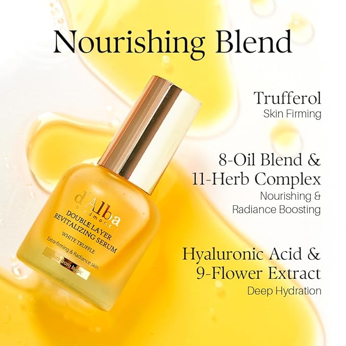 d'alba Piedmont Italian White Truffle Double Layer Revitalizing Serum, 100hr Hydration, Hyaluronic Acid and Centella Asiatica, Skin Firming and Tightening, Long-lasting Korean Skin Care (1.69 fl.oz)-Velvo Beauty