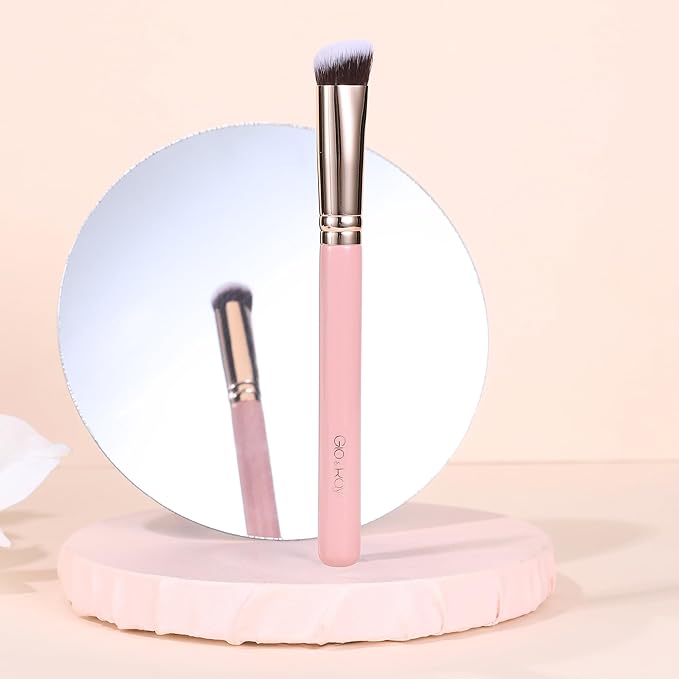GLO&RAY Angled Concealer Brush with Cap – Flat Top Synthetic Makeup Brush for Under Eye, Spot Coverage, Travel Size Concealer Blending Tool for Liquid & Cream Application (Pink)-Velvo Beauty