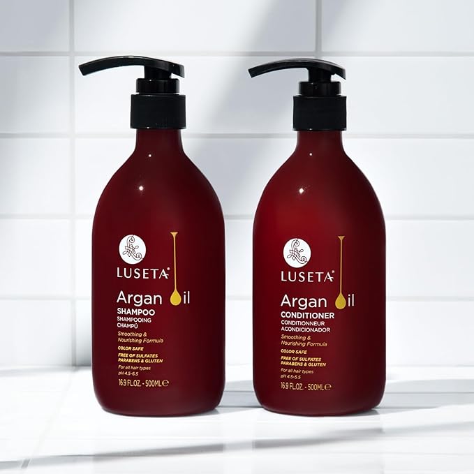 Luseta Argan Oil Shampoo and Conditioner Set Thickening for Thin & Dry Hair Smoothing & Nourishing Anti- Frizz for All Hair Types Sulfate Free for Men and Women 2 x16.9Fl Oz-Velvo Beauty