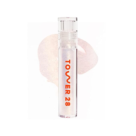 Tower 28 ShineOn Lip Jelly, MAGIC | Non-Sticky, Vegan Lip Gloss in Clear with Gold Shimmer | 5 Nourishing Oils | Moisturizing, Clean, Cruelty Free,0.13 Fl Oz (Pack of 1)-Velvo Beauty