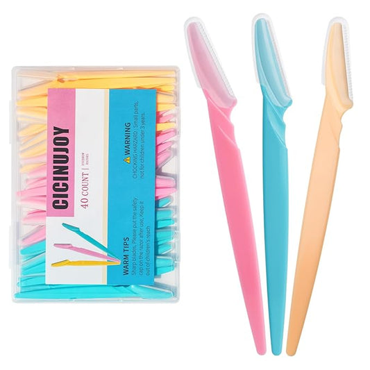 40pcs Eyebrow Razor for Women, Face Shaver Kit Dermaplaning Tool for Peach Fuzz Removal, Stainless Steel Blades with Protective Covers | Eyebrow Trimmer, Facial Hair Removal-Velvo Beauty