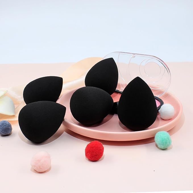 BEAKEY Makeup Sponge Set, 5 Pcs Foundation Blending Sponge, Beauty Sponges Flawless for Liquid, Cream, and Powder, Latex-Free and Vegan Boun Boun Sponges, Makeup Sponges Black-Velvo Beauty
